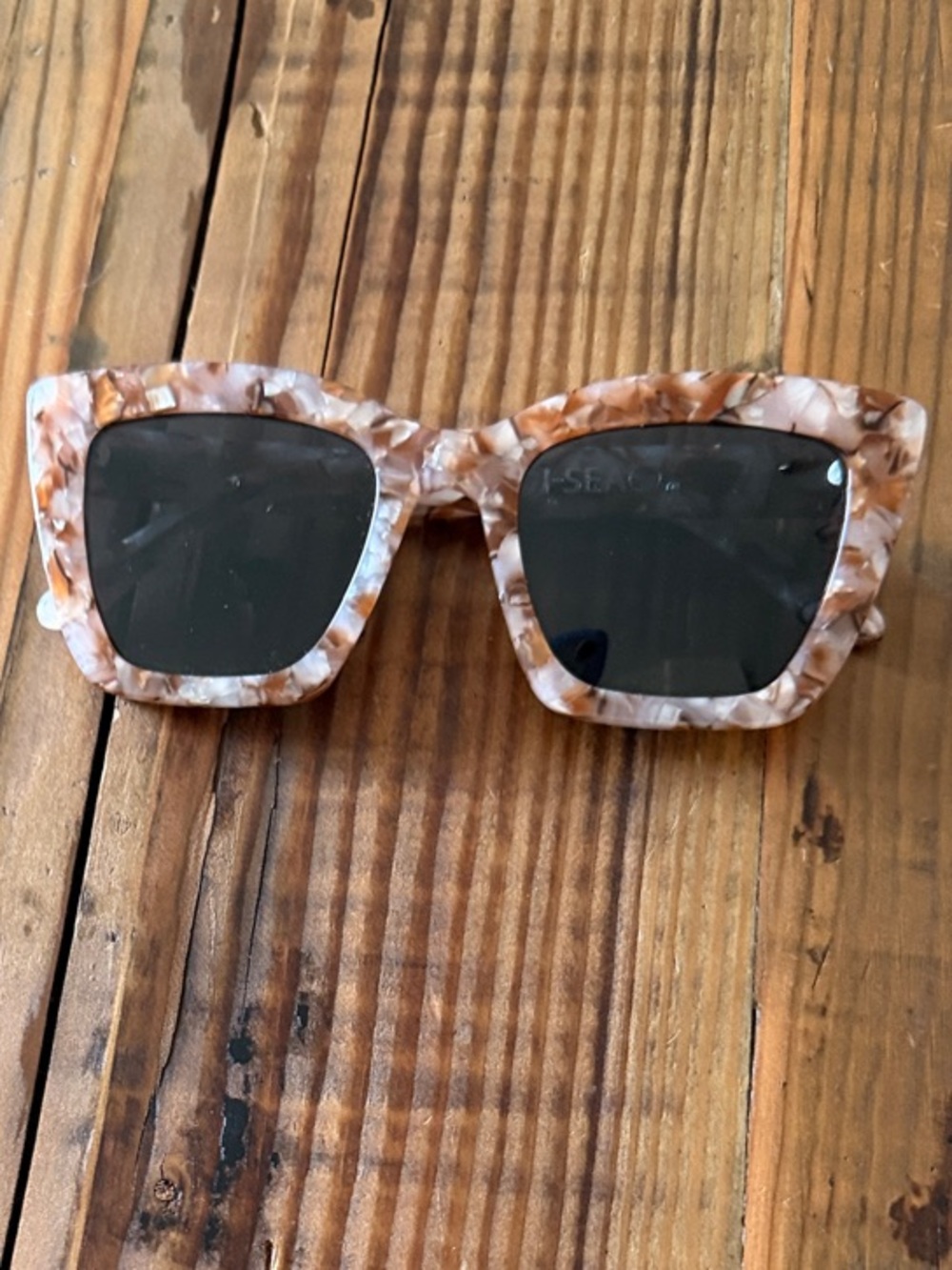 I-SEA Tortoiseshell Square Sunglasses - Brown/White Marble Frame